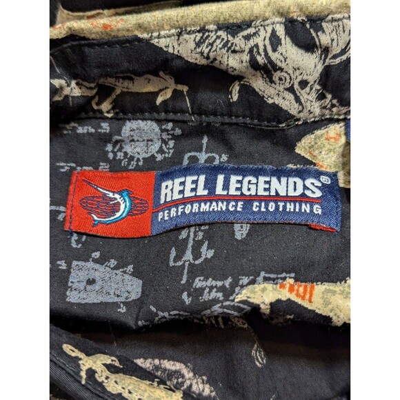 Reel Legends Fishing Lure Fish Button Down Shirt Mens Size Large Hawaiian Cotton - Picture 8 of 9